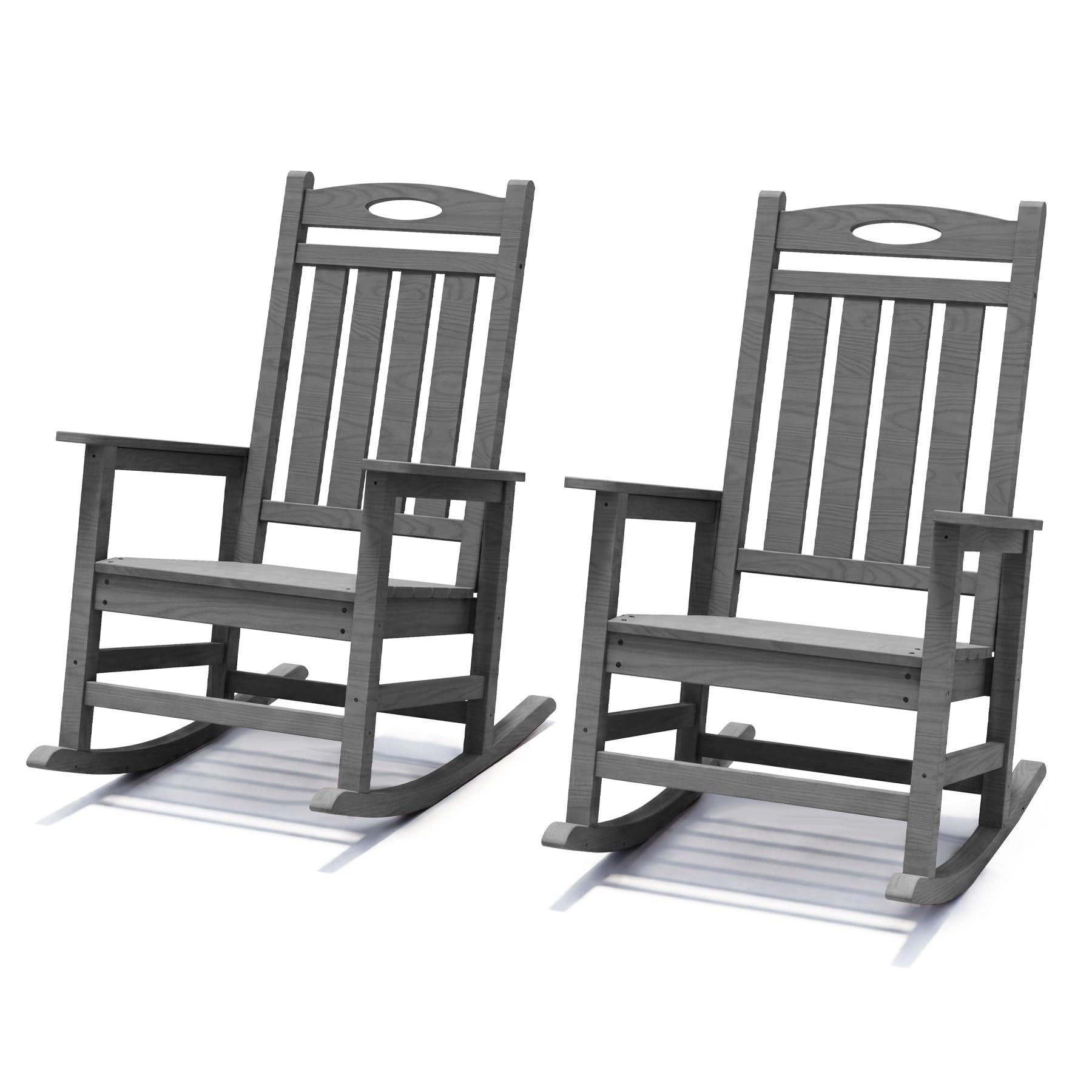 Outdoor Rocking Chair Set of 2, HDPE Patio Rocking Chair for Adults, Oversized Outdoor Rocker for Porch Garden Lawn,Grey