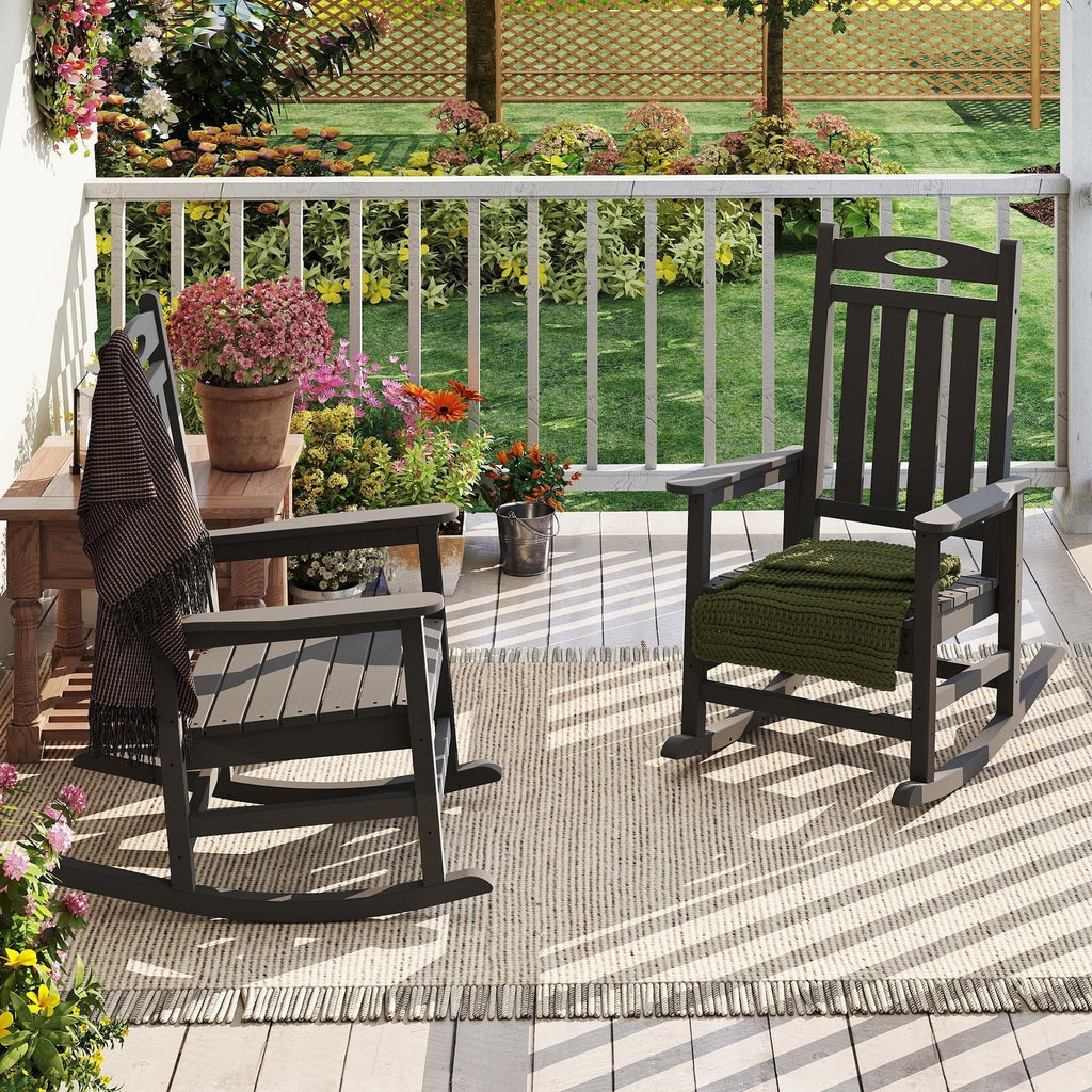 Outdoor Rocking Chair Set of 2, HDPE Patio Rocking Chair for Adults, Oversized Outdoor Rocker for Porch Garden Lawn,Grey