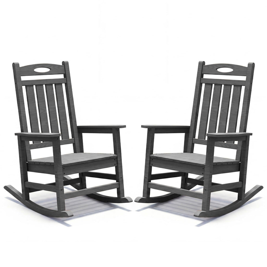 Outdoor Rocking Chair Set of 2, HDPE Patio Rocking Chair for Adults, Oversized Outdoor Rocker for Porch Garden Lawn,Grey