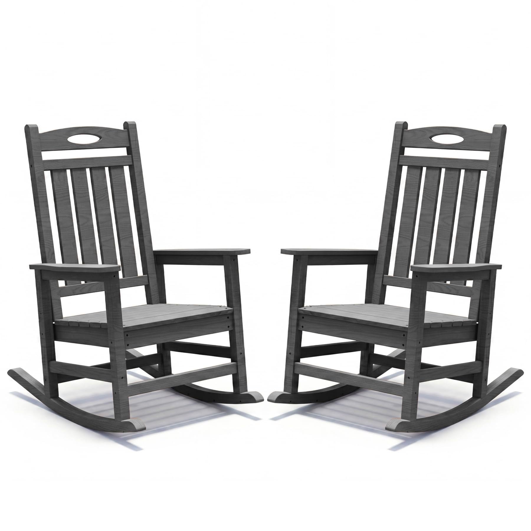 Outdoor Rocking Chair Set of 2, HDPE Patio Rocking Chair for Adults, Oversized Outdoor Rocker for Porch Garden Lawn,Grey