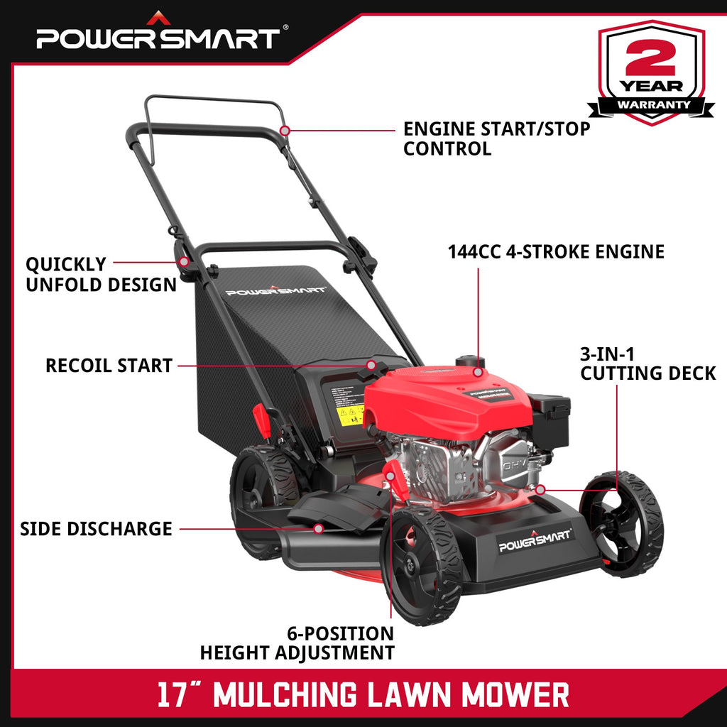 17" 144cc Gas Push 3-in-1 Lawn Mower DV8618P/V8617P